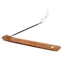 Flat Wooden & Brass Inlay Incense Holder